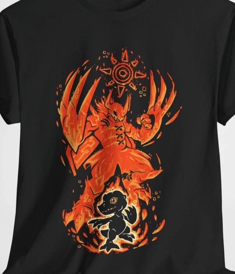 Digimon anime shirt, Tshirt for men Black Shirt Gift for fans Crew neck Tee L