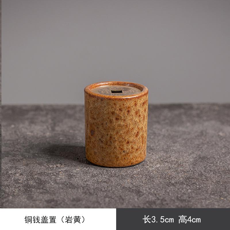 

Handmade Stoneware Lid Holder Copper Coin Cover Set Cover Holder Kung Fu Tea Set Tea Ceremony Teapot Cover Bowl Cover Holder