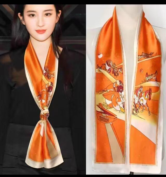 Fresh Polka Dot Print Silk Scarf Women'S Chiffon Satin Double Layer Neck Scarf Bag Handle Bow Tie Hair Band Fashion Accessory