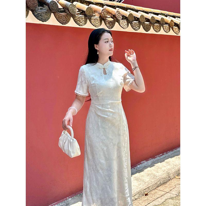 Encounter the New Plus-Size Chinese-Style Engagement Improved Qipao Dress for Women, Designed for the Summer, with a Retro and Elegant Vibe