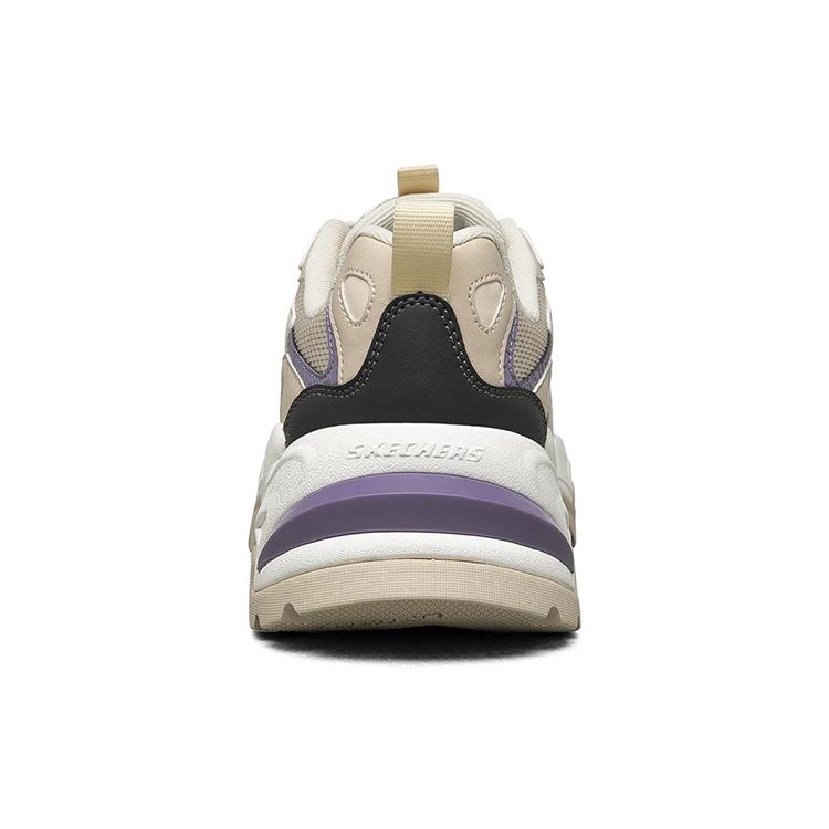 Skechers Stamina V2 Mesh Fabric Synthetic Leather Mecha Shoes II Shock Absorbing Breathable Low Top Dad Shoes Women Sneaker Natural-Purple 149510-NTPR