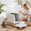Cat Litter Box, Stainless Steel, XL Interior, with Scoop, Light Gray
