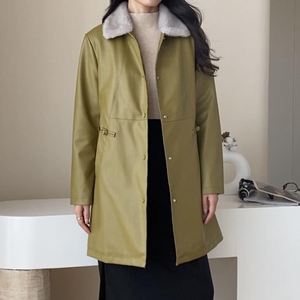 Damskie futro z grubym aksamitem na zimę, skórzana kurtka wiatrówka o średniej do długiej długości