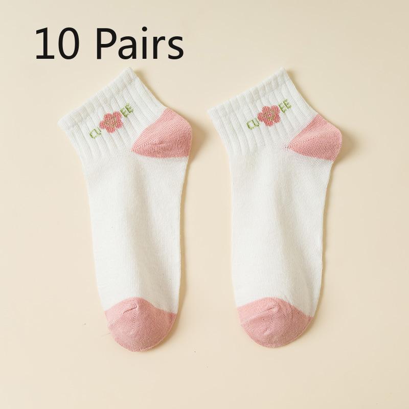 

10 пар женских весенне-осенних белых носков с коротким паголенком в горошек и полоску 10 Pairs розовый