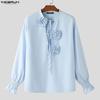INCERUN Eleganti Camicie Casual da Uomo con Laccio al Collo, Maniche Lunghe, Fantasia Floreale