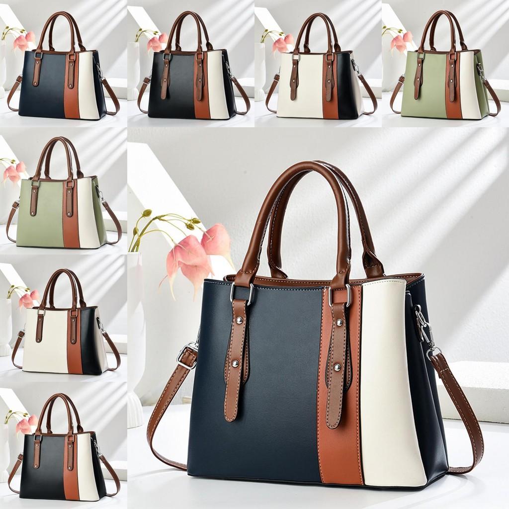 Pu Material Womens Handbag With Color Splicing Design For Daily Use
