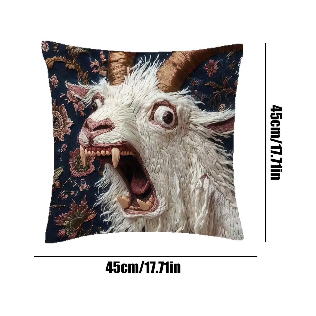 Schreiendes Ziegen Kissenbezug 45x45 cm Lustige Tier Plüsch Überwurf Kissenbezug für Couch Sofa Schlafzimmer Deko