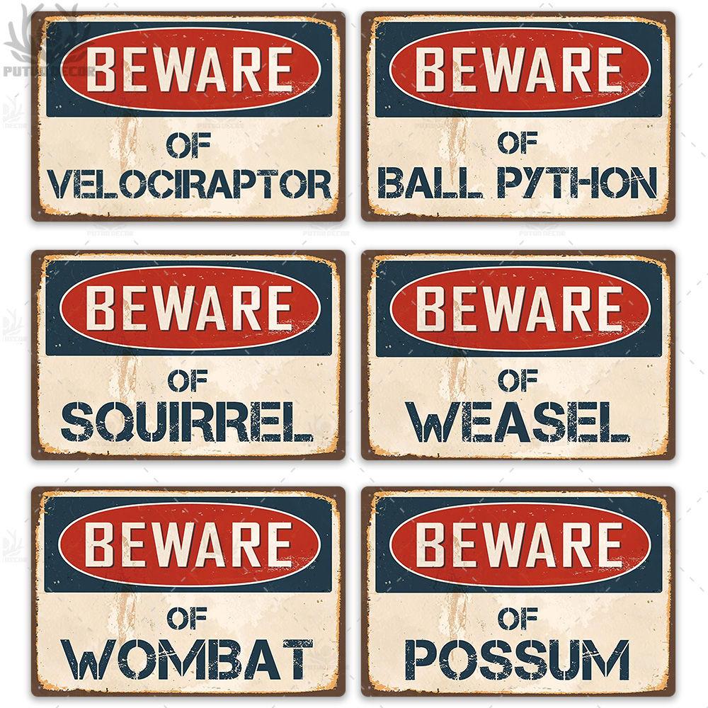 Putuo Decor Beware Vintage Tin Sign Funny Warning Danger Plaque Metal Wall Poster Painting for Room House Shop Bar Man Cave