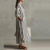 Long Sleeve Shirt Dress Patchwork Women Long Skirt Beach Wear Striped Dresses  Spring Summer