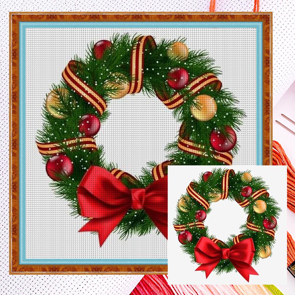 Full Embroidery Eco-cotton Thread 11CT Counted Xmas Wreath Cross Stitch Kit Art