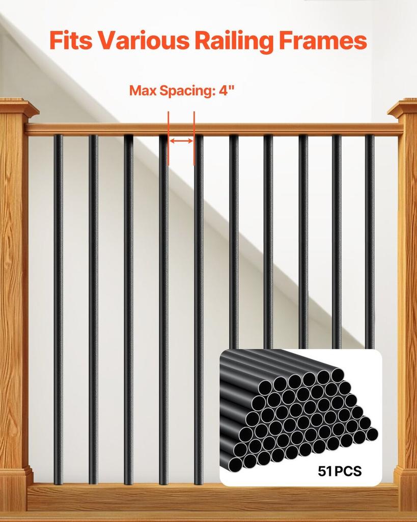 Staircase Balusters 51 Pack 36 In Aluminum Spindles with Screws/Rail Caps