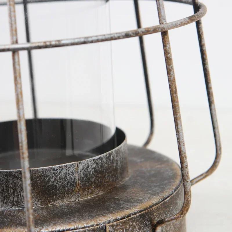 Hollowing Out Cage Portable Candlestick Metal Ironwork Retro Style Home Furnishings Courtyard Desktop Garden Ornaments Decorate