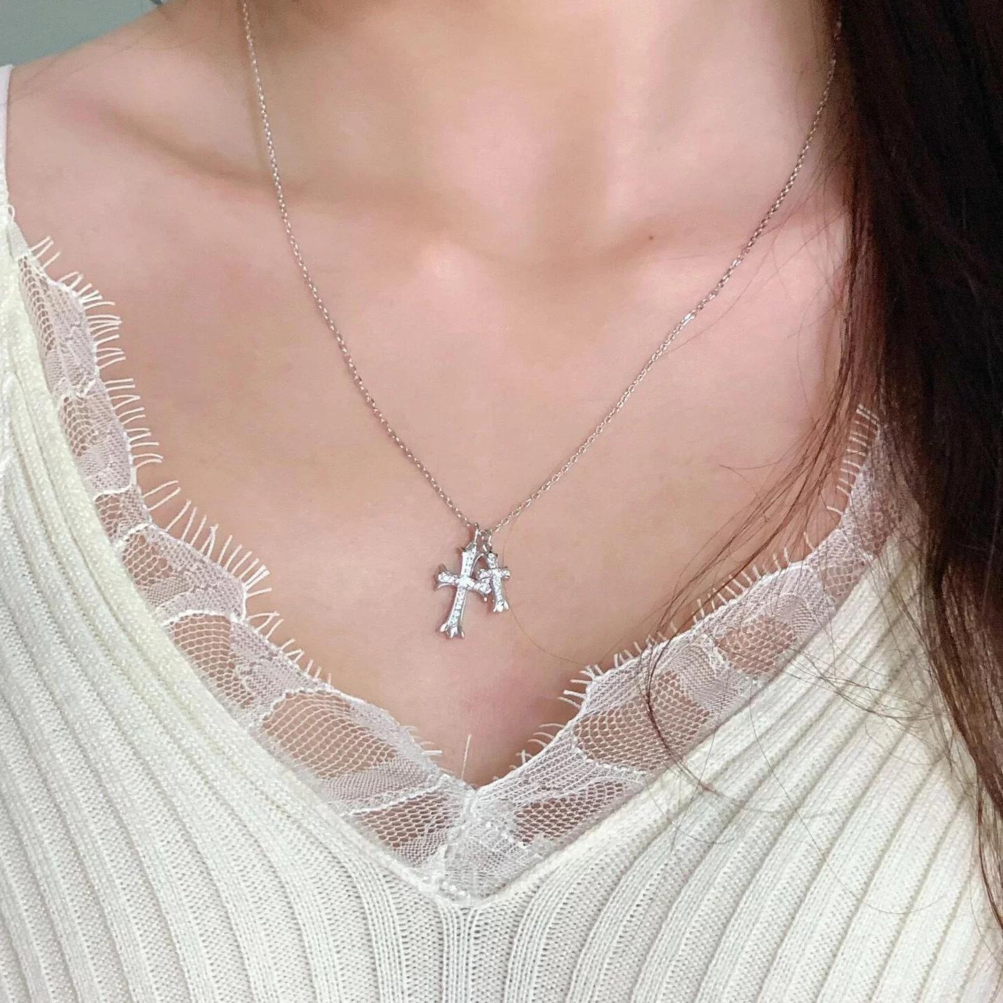 Винтажное американское двойное крестовое бриллиантовое колье - Женский ретро-чокер, Универсальная цепочка на ключицу, Изысканно-сладкое и крутое.