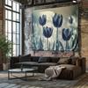 Elegant Blue Tulip Wall Tapestry  Floral Bedroom Decor Decoration