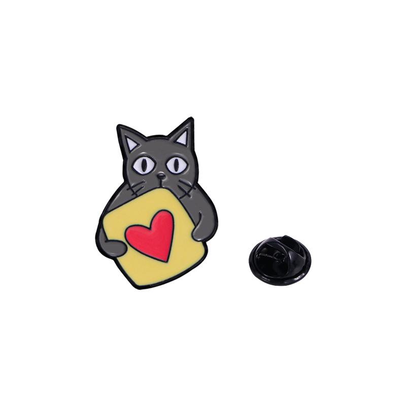 Cute Cat Holding Candy Cartoon Brooch Female Love Cute Little Animal Anti-light, No Sewing and Dripping Oil