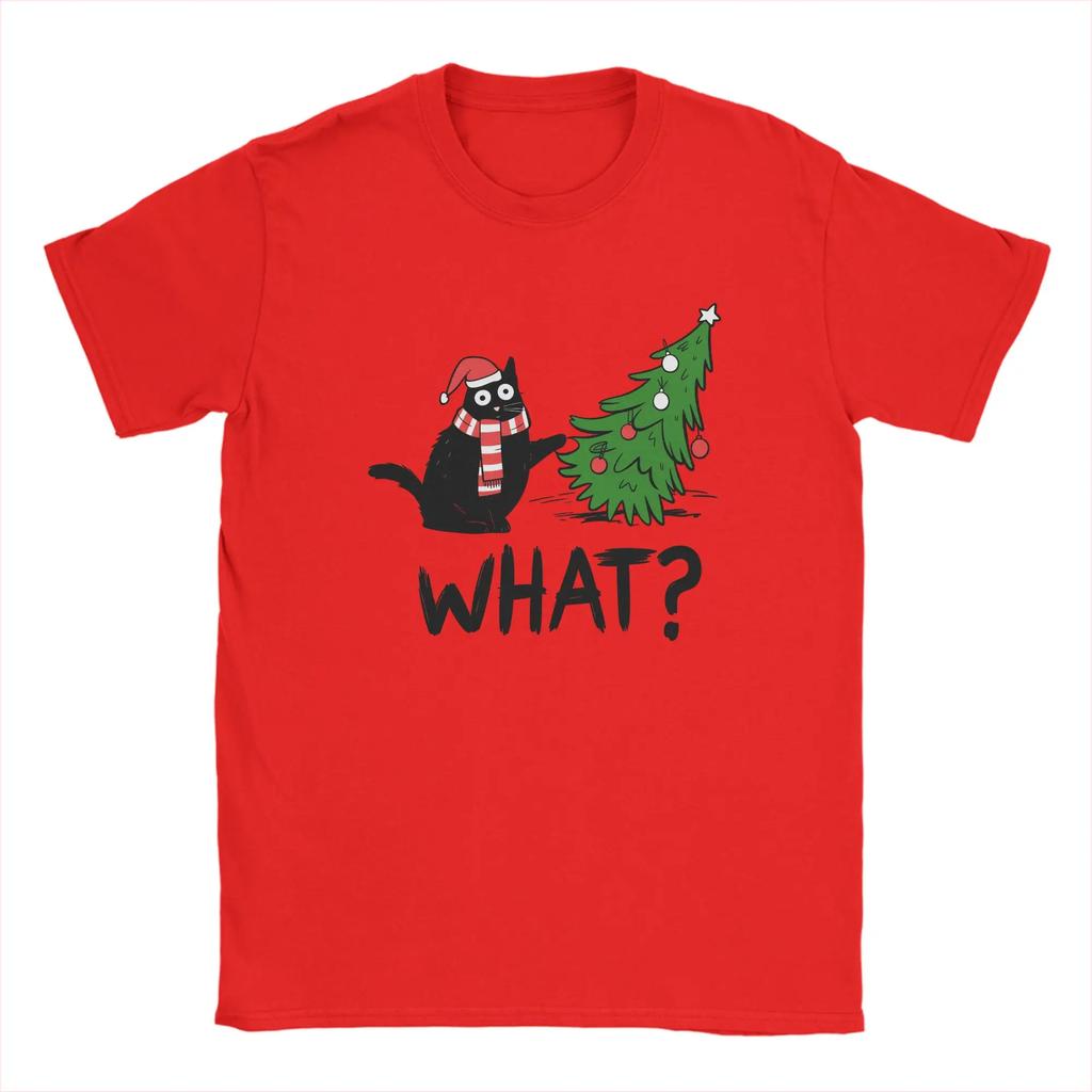 Cat Christmas T Shirts for Men Cotton Humor T-Shirt Round Collar What Tee Shirt Short Sleeve Tops Gift Idea