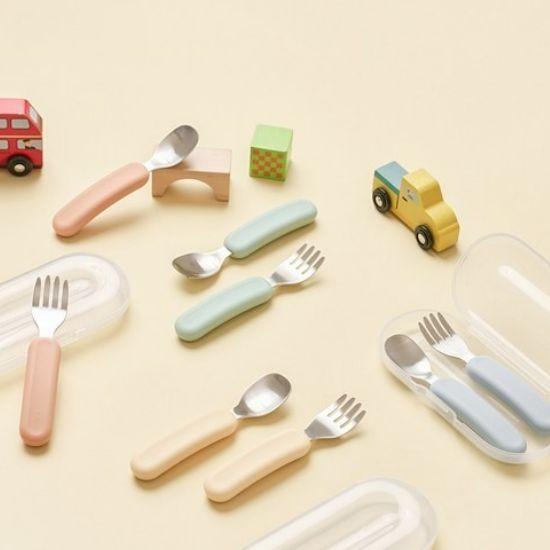 EDISON Easy-Grip Silicone Spoon & Fork Set with Case