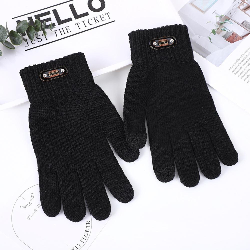 Autumn and winter velvet thickened men's outdoor leisure fishing cycling cold and windproof knitted wool warm gloves