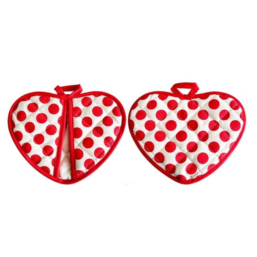 2pcs Heart-shaped Heat Insulation Pad Polka Dot Oven Mitts Anti-scalding Gloves  Oven Use