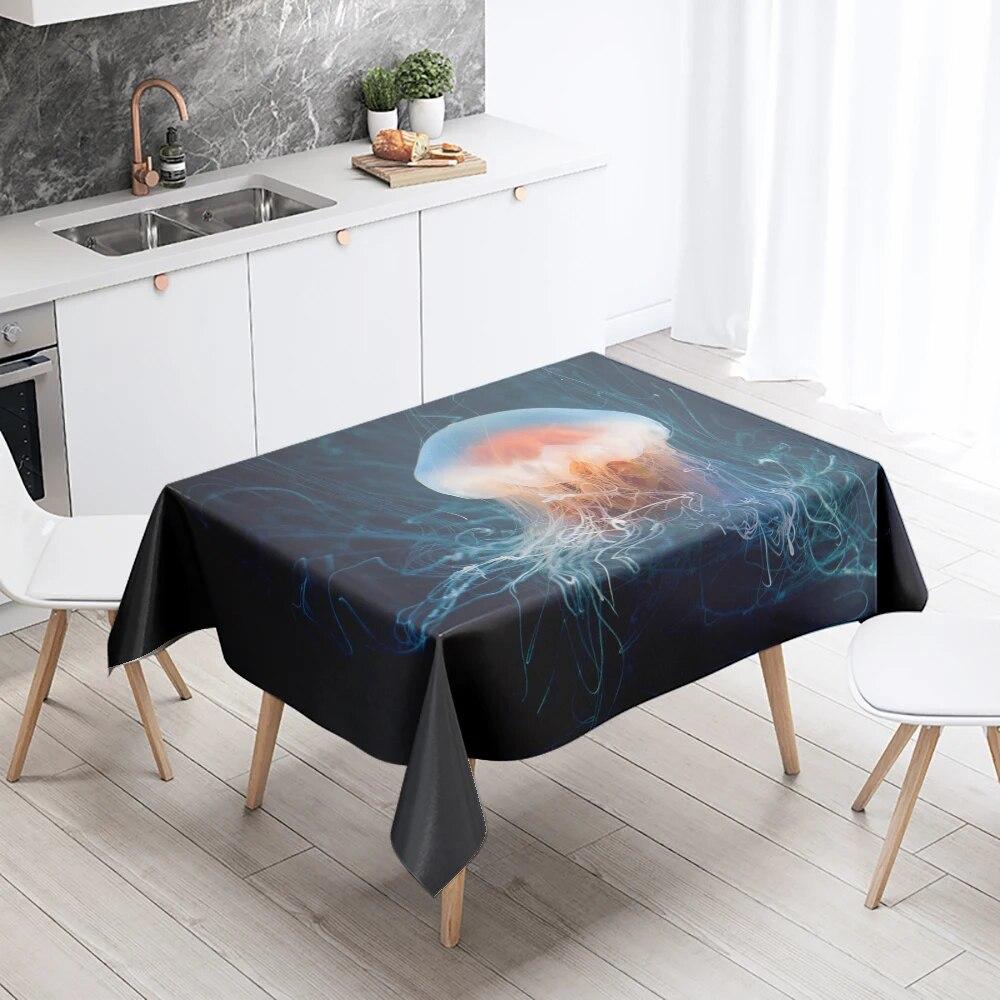 

Скатерть с морскими животными, синяя медуза, устойчивая к пятнам водостойкая прямоугольная скатерть для украшения кухонного стола, домашний декор 40x70cm