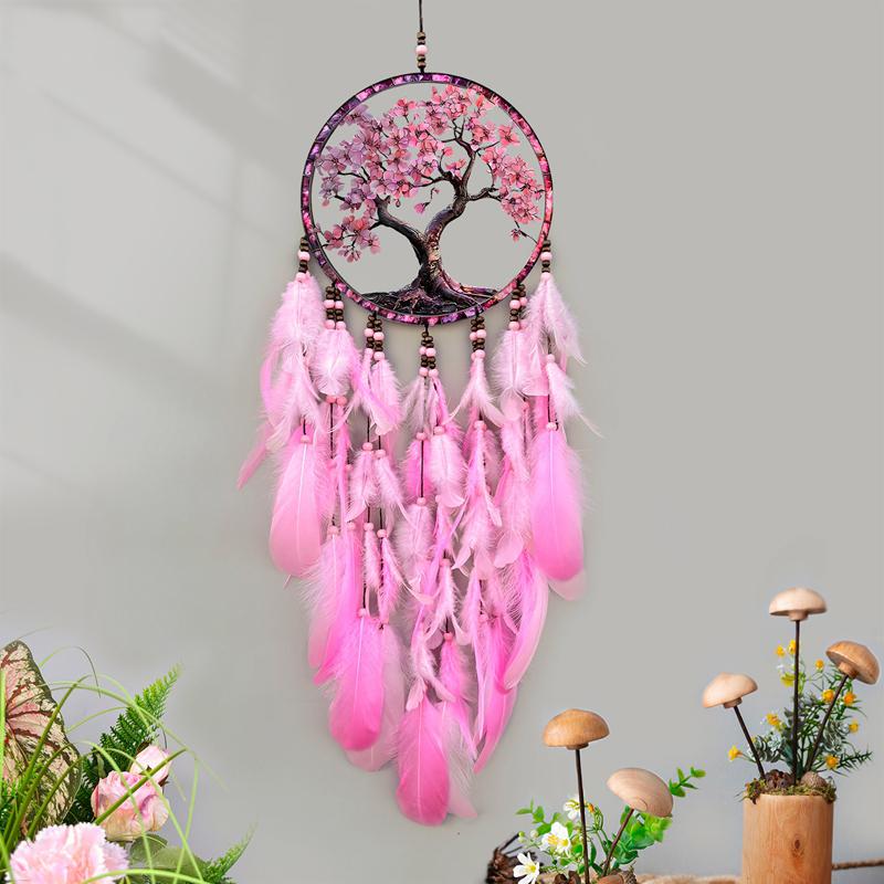 

Pink Tree 3D Acrylic Dream Catcher Feathers Large Wind Chimes Handmade Ornaments Garden Pendants Bedroom Decorations For Gifts рожевий