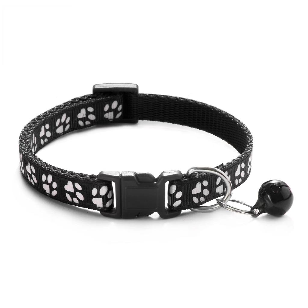 Fashionable Cat Collar with Bell and Footprint Pattern for Small Dogs and Puppies, Grey Nylon