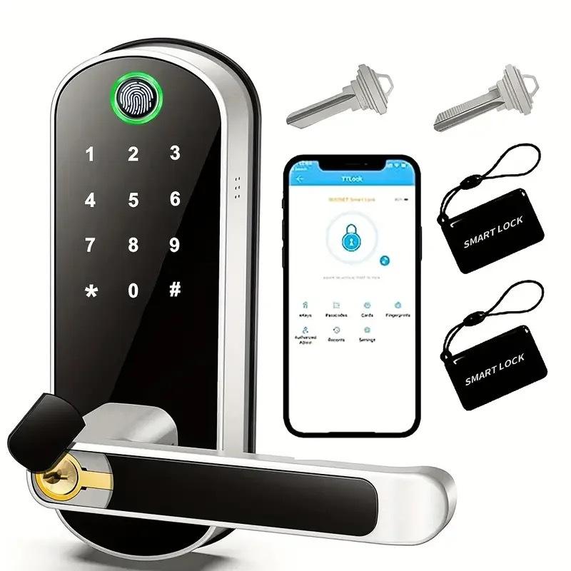 Keyless Entry Fingerprint Smart Lock with Handle & Keypad: Sifely Biometric Digital Electronic Lock with Code, Electric Deadbolt Door Knob