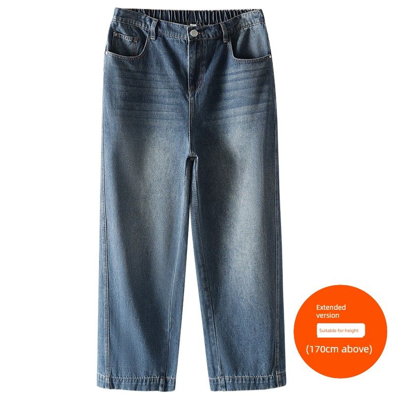 

Plus size women clothing [Hong Kong Style Curved Pants] Three Pants Length Choose Summer High Waist Cover Thick Legs Slimming Wide Leg Jeans Dark Blue (above 170cm) 40