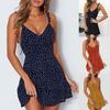 Summer Fashion Women Polka Dot Print V Neck Backless Sleeveless Sling Mini Dress