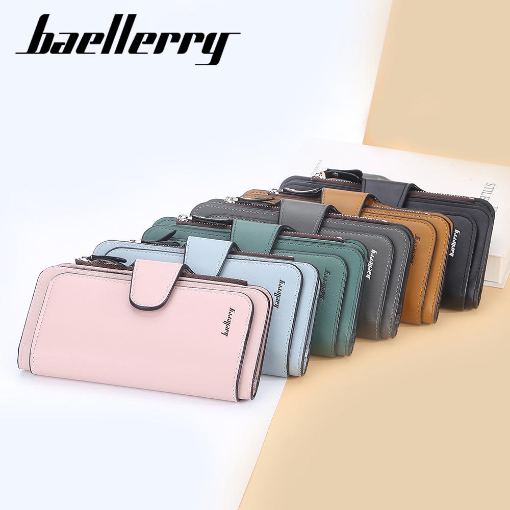 Portofel lung triplu pliabil pentru femei Baellerry - Stil coreean, Sloturi multiple pentru carduri, Fermoar, Clutch cu cataramă la modă