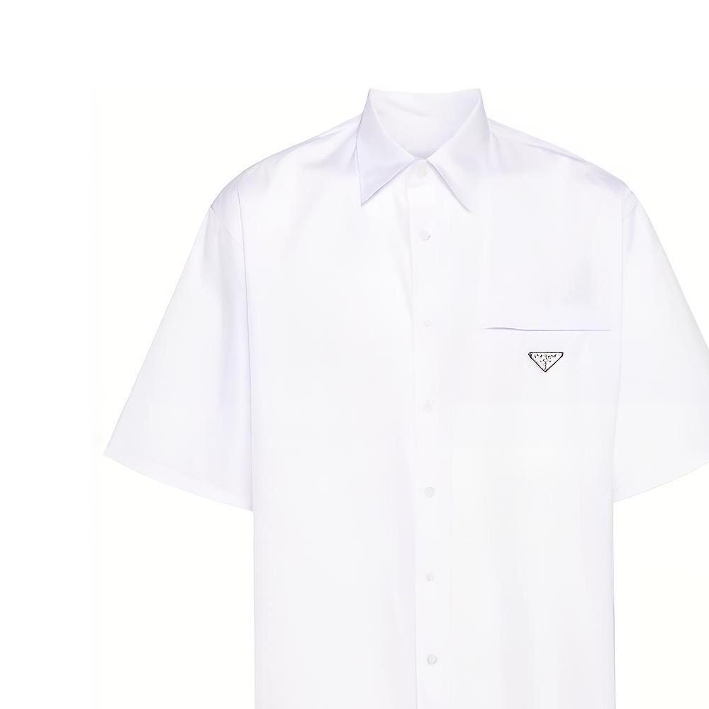 Prada short-sleeve triangle-logo cotton shirt UCS503-1XV2-F0009-S-OOO