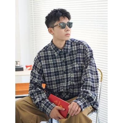 2024 Plaid Langarm Hemd Japanischen Hong Kong Stil Ins Lose Hemd Jungen Sommer Trendy Vielseitig Casual Mantel