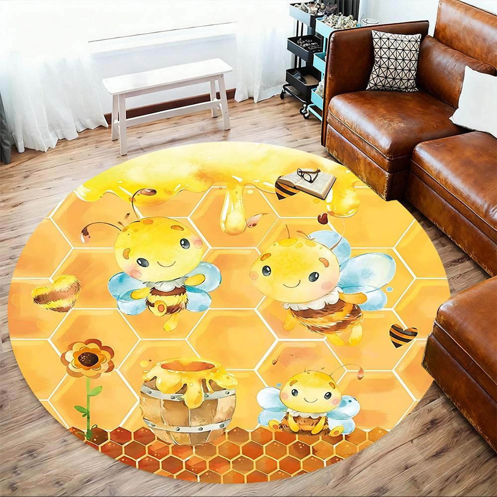 1pc Bee Honeycomb Round Chair mat Area Rug - Non-Slip, Floor Mat for Office, Bedroom, and Indoor Decor c1125129
