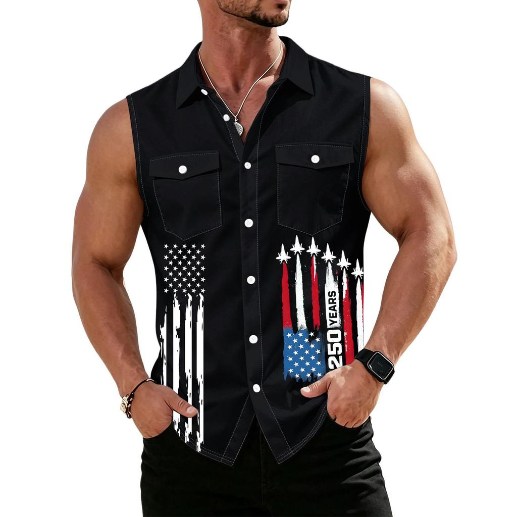 Chemise sans manches légère à revers et boutons pour homme, idéale pour le travail.