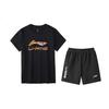 Lining Table Tennis Series Round Neck Printed Short Sleeve T-Shirt And Five-Point Shorts Casual Sports Set Men Sets Black AHSU837-1+AKSU747-1