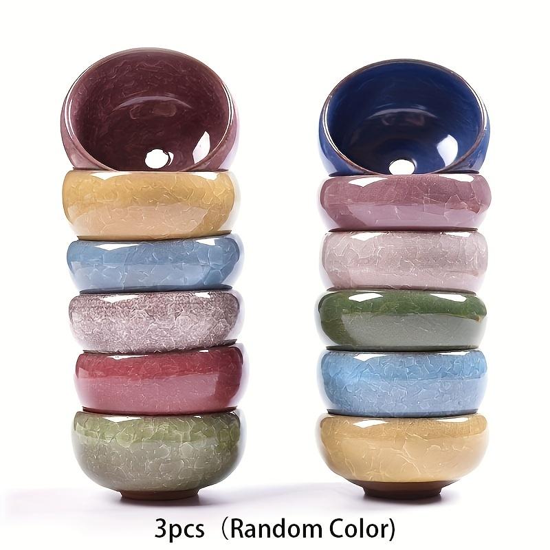 

3 шт. керамических горшка для суккулентов в деревенском стиле с трещинами на льду - мини-настольные кашпо разных цветов с дренажными отверстиями, идеально подходят для использования в помещении и на улице 3pcs