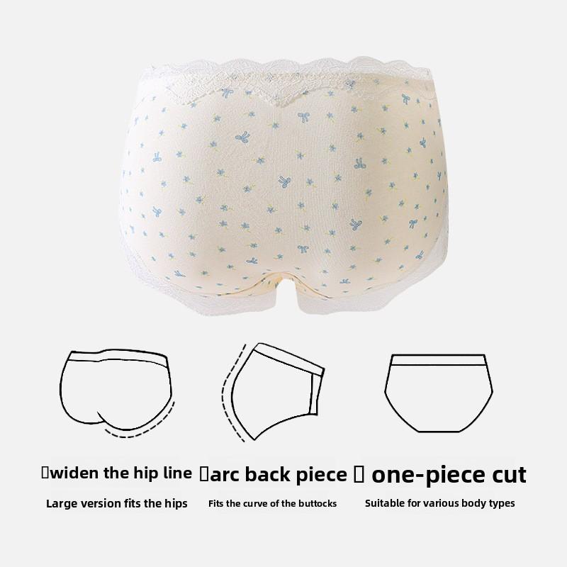 Women's Spring and Summer Lace Edge Cotton 10 Antibacterial Extension Crotch Stretch Waist Triangle Briefs