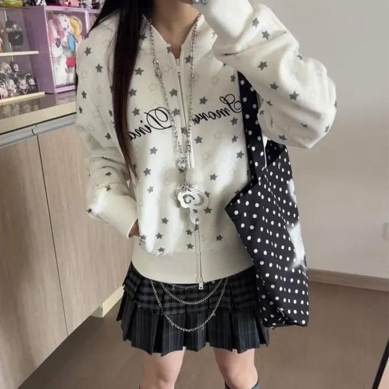 Japanischer Stil Bedruckte Buchstaben Kapuzenpullover Damen Lässig Kapuze Herbst Modisch Reißverschluss Vintage Langarm Sweatshirts