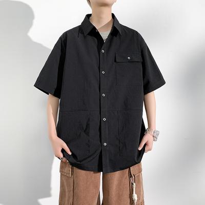 Retro Minimalist Work Shirt Male Student Loose Solid Color Oversized Top