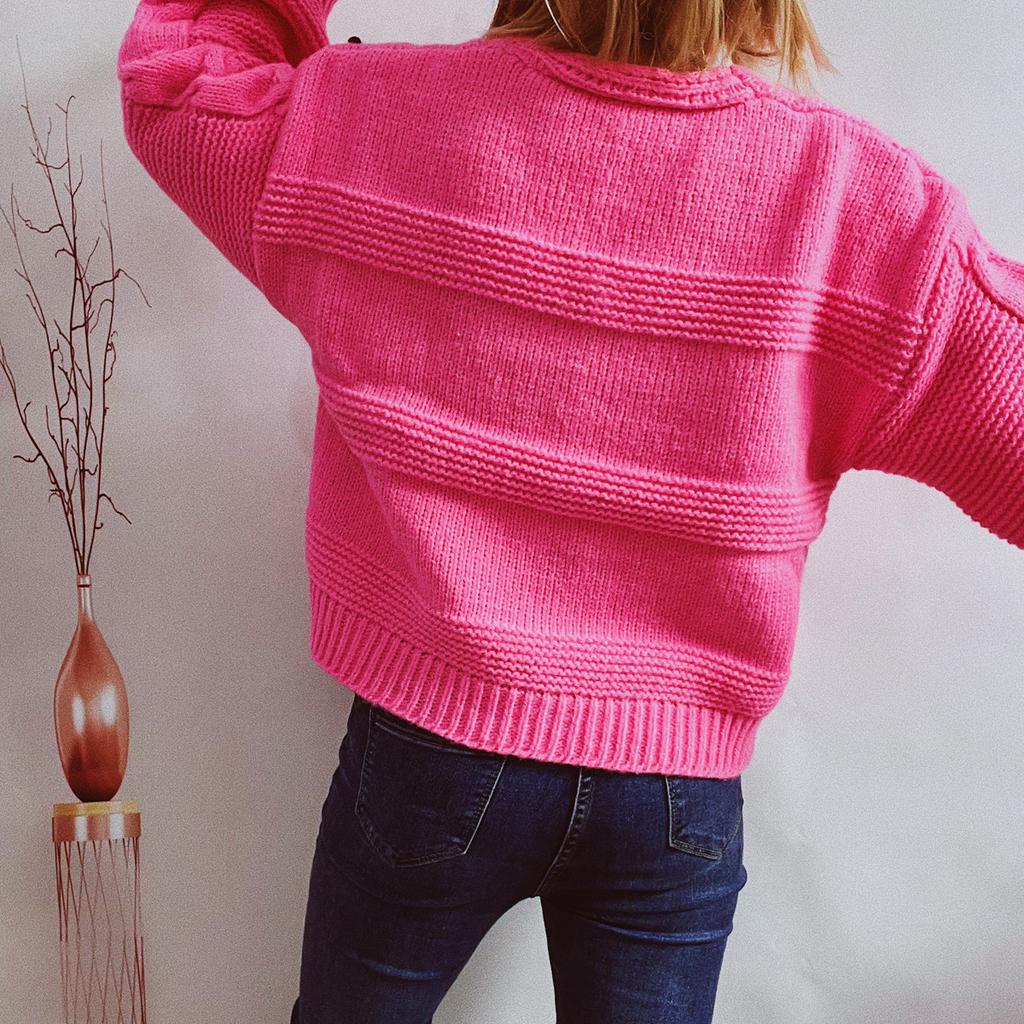 Casual Loose Strawberry Embroidery Thick Fried Dough Twists Single Breasted Knitting Sweater Coat Cardigan Women 3590 KTB