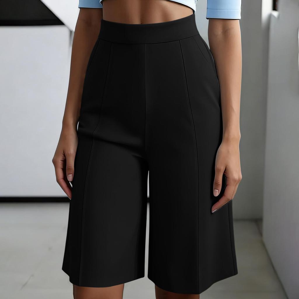 Women's High Waist Elastic Waistband Wide Leg Casual Shorts with Pockets Loose Fit Comfortable Summer Bottoms