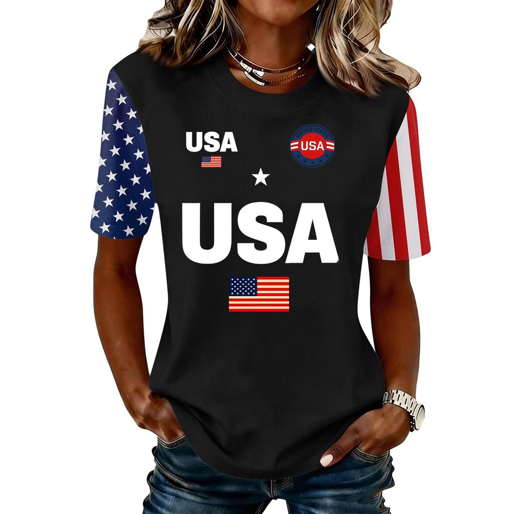 Women's Fashionable Casual Short Sleeve Print Round Neck Pullover Top