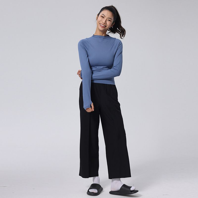 Small Turtleneck Yoga Clothes Women's Long-Sleeved Tight Spring and Autumn Workout Clothes Running Bottoming Shirt Tops Sports Long Sleeves T-shirt