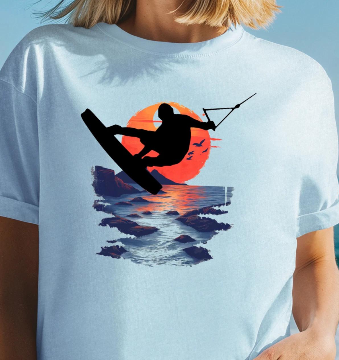 Sunset Kiteboard Silhouette T-shirt, Kiteboarding Tee, Gift for Kiteboarders L