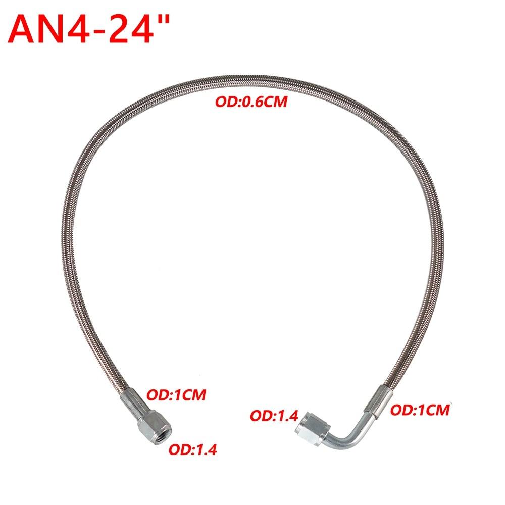 Universal 12" 24" 36" 60" AN4 90 Degree x Straight PTFE Turbine Oil Feed Pipe Turbo Oil Feed Line Kit Stainless steel Braided