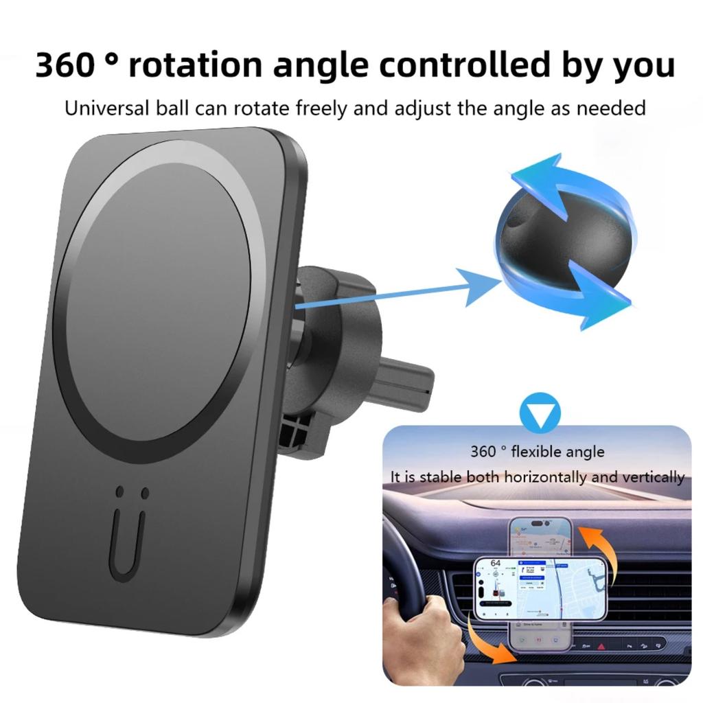 Mini Magnetic Wireless Charger Car Air Outlet Phone Holder Stand For Magsafe iPhone 16/15/14/13/12 Pro Max Car Fast Charging Pad