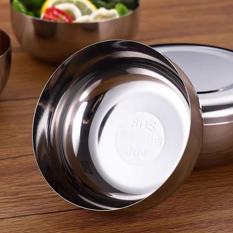 Stainless Steel Bowl Korean Big Cooked Rice Bowl With Cover Single Layer Steamed Rice Bowl Child Anti-Scalding/Fall Tableware