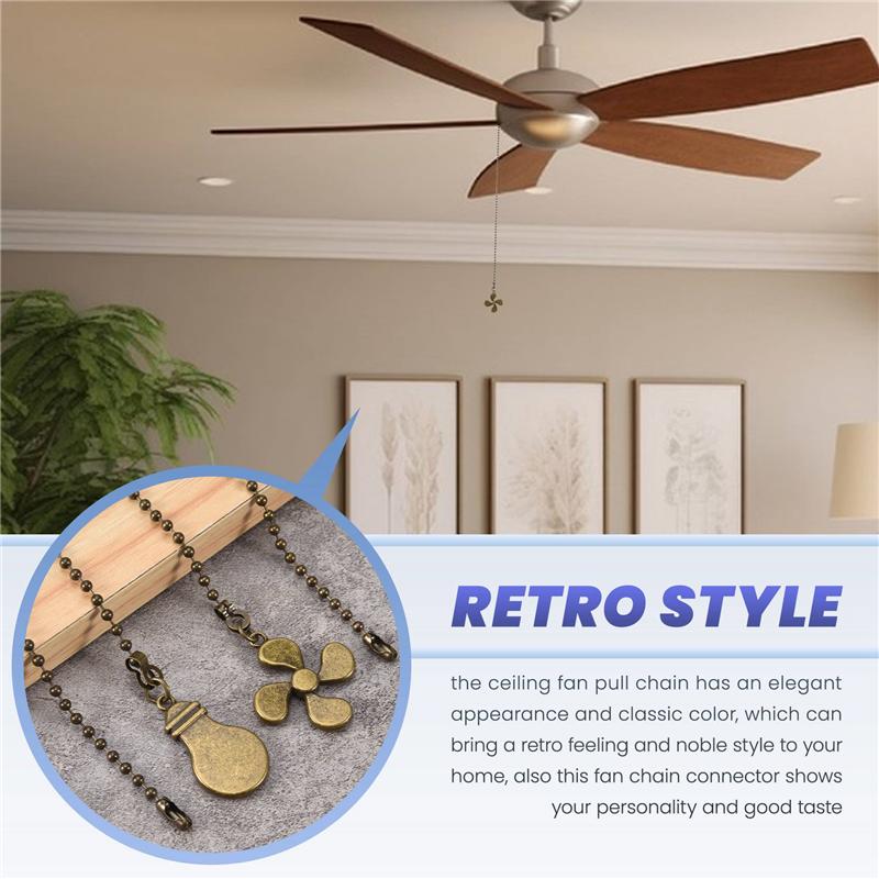 M-Modern-4Pcs Ceiling Fan Pull Chain Set,Bulb And Fan Pattern Pull Chain Extension Fan Pull Chain Pendant 12 Inch