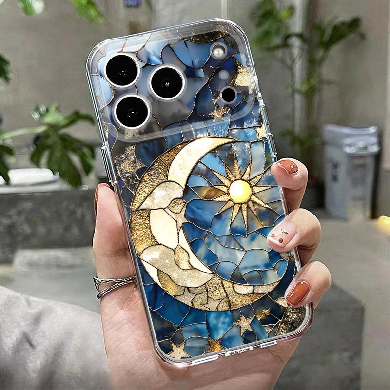 Vintage European Style Phone Case For iPhone 17 Pro Max Coque iPhone 16 15 14 13 Pro Max 11 Clear Silicone Soft Cover Moon Stars