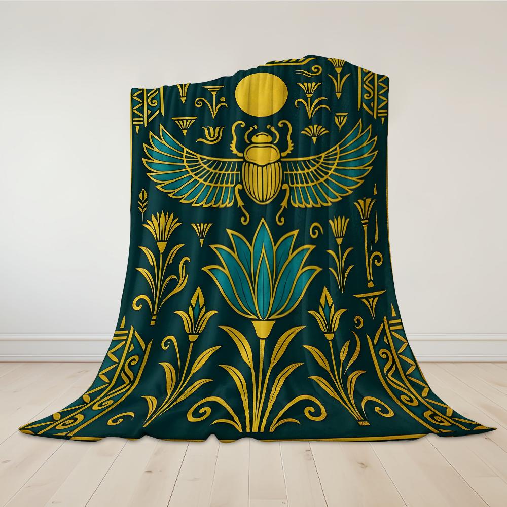 Egyptian Scarab Flannel Blanket Warm Soft Halloween Christmas Couch Warm Cozy Decorative Decor Gift for All Season